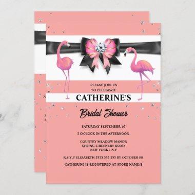Flamingo theme bridal shower glitter glam pink Invitations