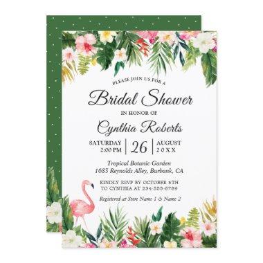 Flamingo Tropical Palm Leaves Floral Bridal Shower Invitations