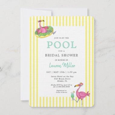 Flamingo Tropical POOL party Bridal shower Invitations