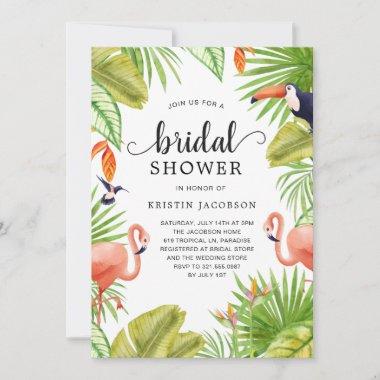 Flamingo Tropical Watercolor Bridal Shower Invitations