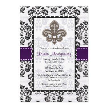 Fleur de Lis Bridal Shower Invitations Plum Black