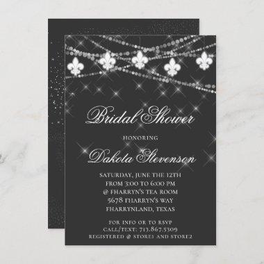 Fleur de Lis Lights | Charcoal Gray Bridal Shower Invitations
