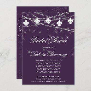 Fleur de Lis Lights | Purple Moody Theme Shower Invitations
