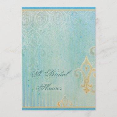 Fleur di Lys Damask 2 Blue - Wedding Invitations