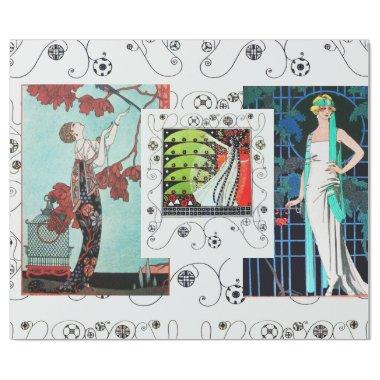 FLIGHTY BIRD / NIGHT ROSE ART DECO BEAUTY FASHION WRAPPING PAPER