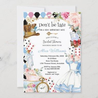 Floral Alice in Wonderland Bridal Shower Tea Party Invitations