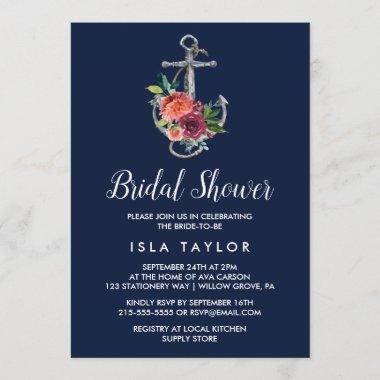 Floral Anchor | Navy Autumn Bridal Shower Invitations