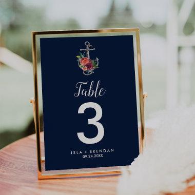 Floral Anchor | Navy Autumn Table Number