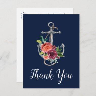 Floral Anchor | Navy Autumn Thank You PostInvitations