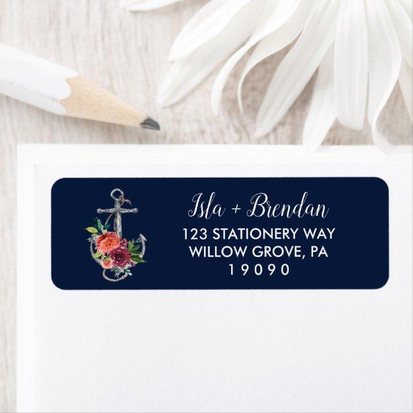 Floral Anchor | Navy Autumn Wedding Label