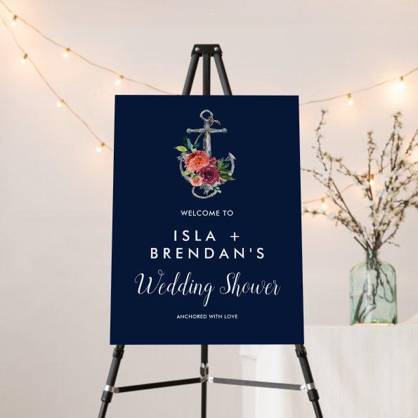 Floral Anchor | Navy Autumn Wedding Shower Welcome Foam Board