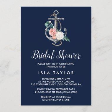 Floral Anchor | Navy Summer Bridal Shower Invitations