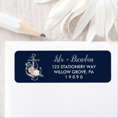 Floral Anchor | Navy Summer Wedding Label