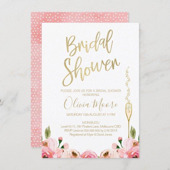 Floral and champagne bridal shower Invitations