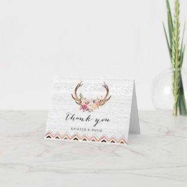 Floral Antler Rustic White Wood Boho Thank You