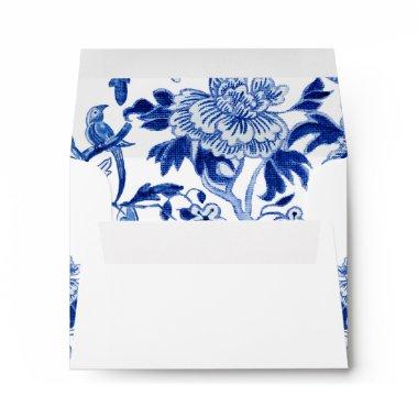 Floral Asian Influence Blue White Chinoiserie RSVP Envelope