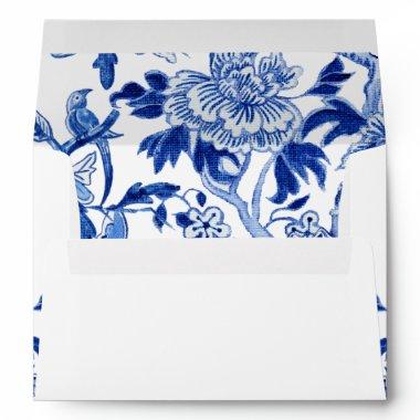 Floral Asian Influence Foliage Blue Chinoiserie Envelope