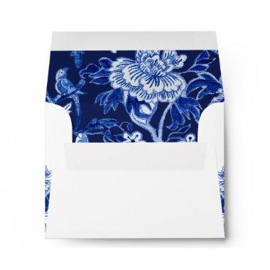 Floral Asian Influence Navy Blue Chinoiserie RSVP Envelope