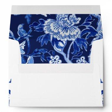 Floral Asian Influence Navy Chinoiserie Wedding Envelope