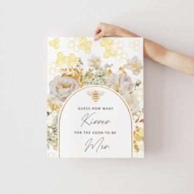 Floral bee how many kisses bridal shower game poster