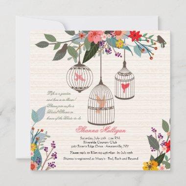 Floral Bird Cages Bridal Shower Invitations