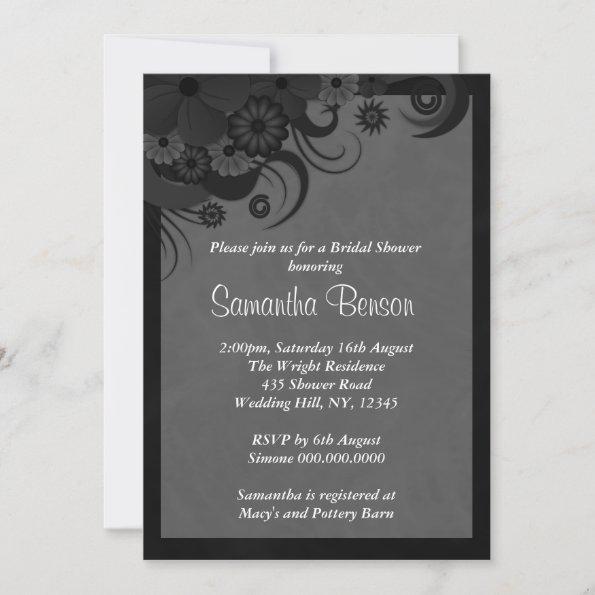Floral Black and Gray Wedding Bridal Shower Invite