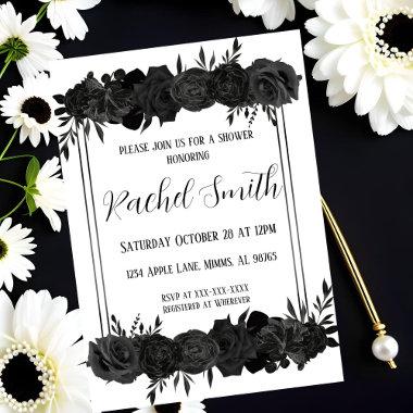 Floral Black and White Shower Invitations