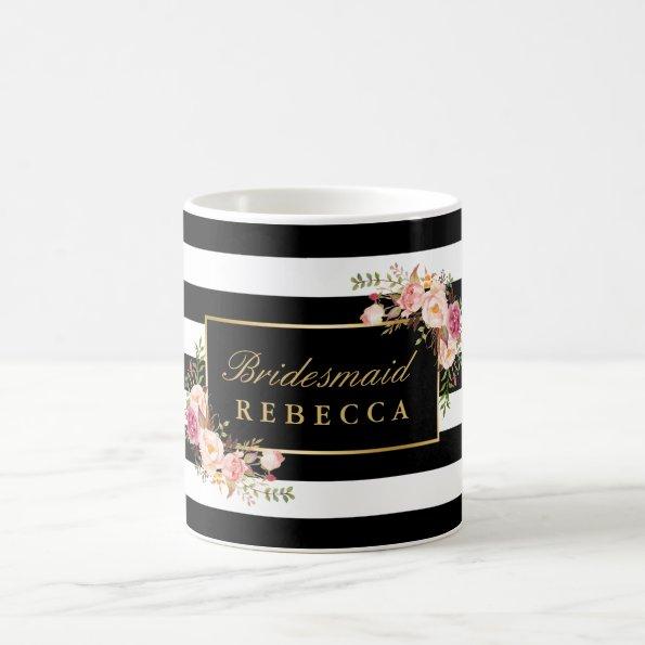 Floral Black Stripes Bridesmaid Bridal Shower Coffee Mug