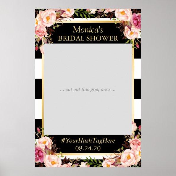 Floral Black White Gold Bridal Shower Photo Prop Poster
