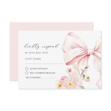 Floral Bloom Pink Bow Elegant RSVP Response