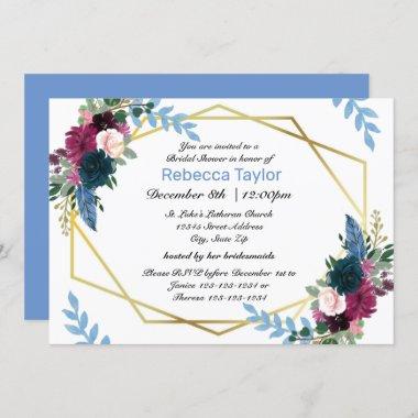 Floral Blooms Mod Blue - Bridal Shower Invitations