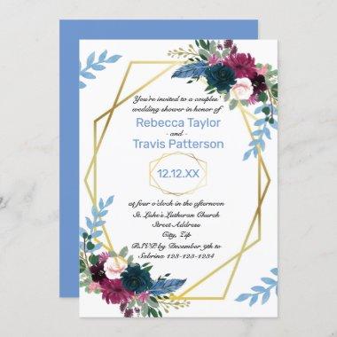 Floral Blooms Mod Blue V - Couples Wedding Shower Invitations