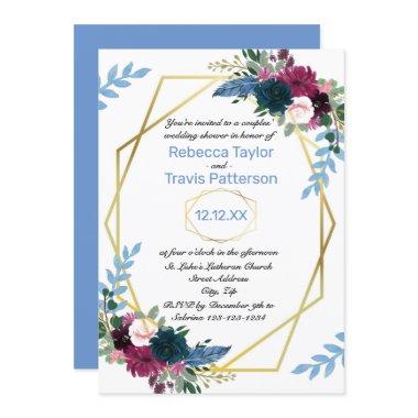 Floral Blooms Mod Blue V - Couples Wedding Shower Invitations