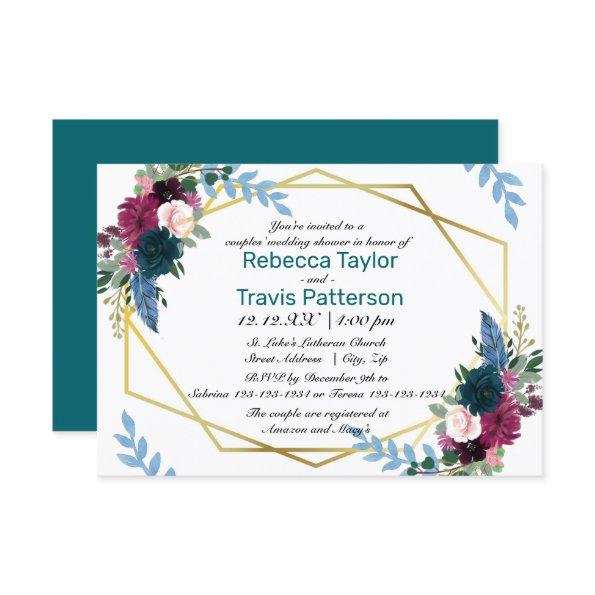 Floral Blooms Mod Teal-3x5 Couples' Wedding Shower