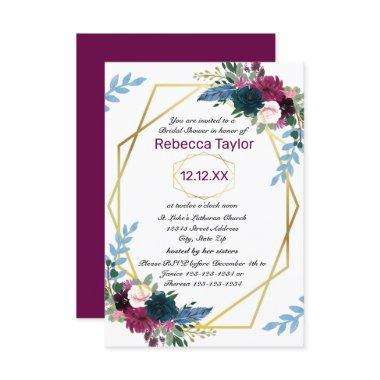 Floral Blooms Mod Vert Plum - 3x5 Bridal Shower Invitations