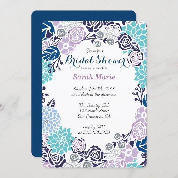 Floral Blue Flower Wreath Party Invitations
