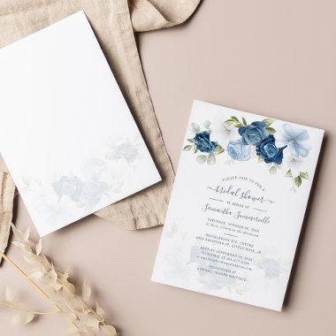 Floral Blue Greenery Watercolor Bridal Shower Invitations