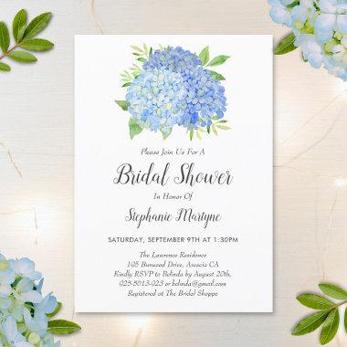 Floral Blue Hydrangea Bouquet Bridal Shower Invitations
