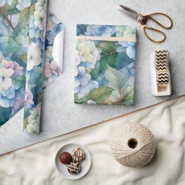 Floral Blue Hydrangea Watercolor Wrapping Paper