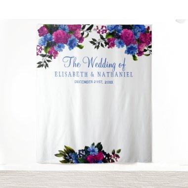 Floral blue pink wedding photo booth backdrop