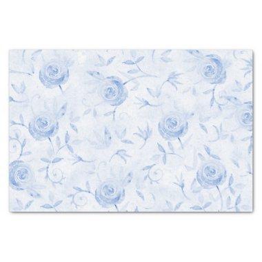 Floral Blue Roses Elegant Damask Decoupage Tissue Paper