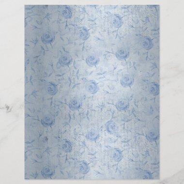 Floral Blue Roses Silver Shimmer Chic
