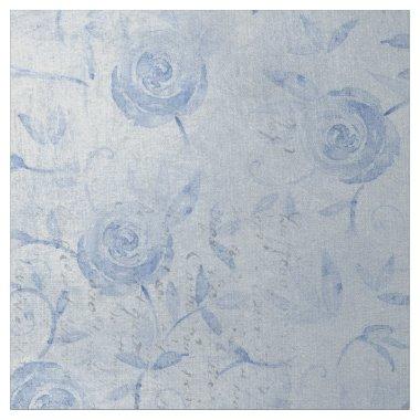 Floral Blue Roses Silver Shimmer Chic Fabric