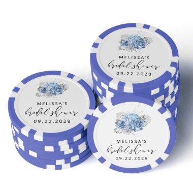 Floral Blue Silver Bridal Shower Favor Poker Chips
