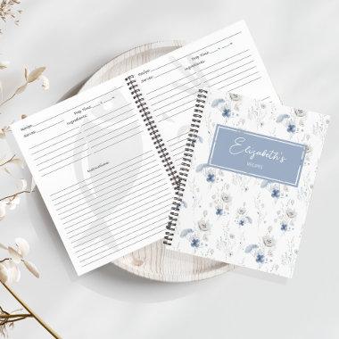 Floral Blue Wildflower Personalized Recipe Notebook