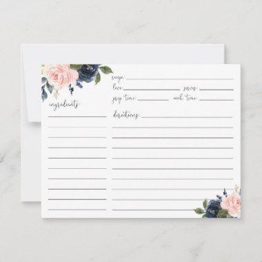 Floral Blush and Navy Recipe Invitations