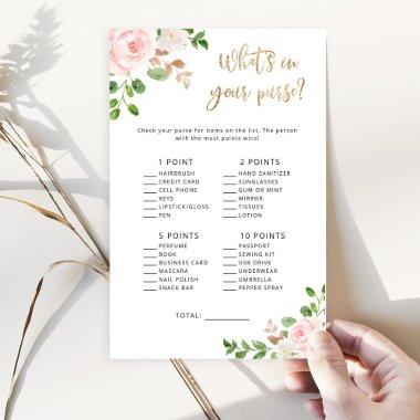 Floral blush baby shower what's in your purse game