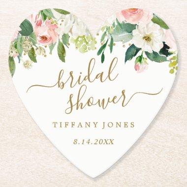 Floral Blush Gold Pink Confetti  Paper Coaster