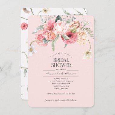 floral blush pink boho chic floral bridal shower Invitations