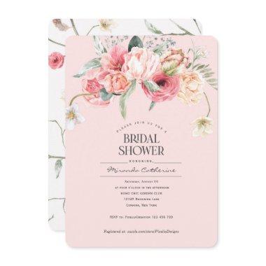 floral blush pink boho chic floral bridal shower Invitations